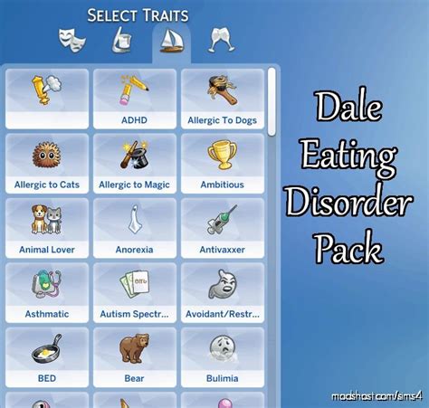 This mod is also going to contain medication to treat mental illnesses, therapy, psychologist visits, and several forms of hospital treatment. . Sims 4 eating disorder mod
